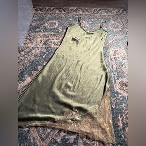 Aritzia Wilfred Olive Green Slip Dressl with Lace Trim